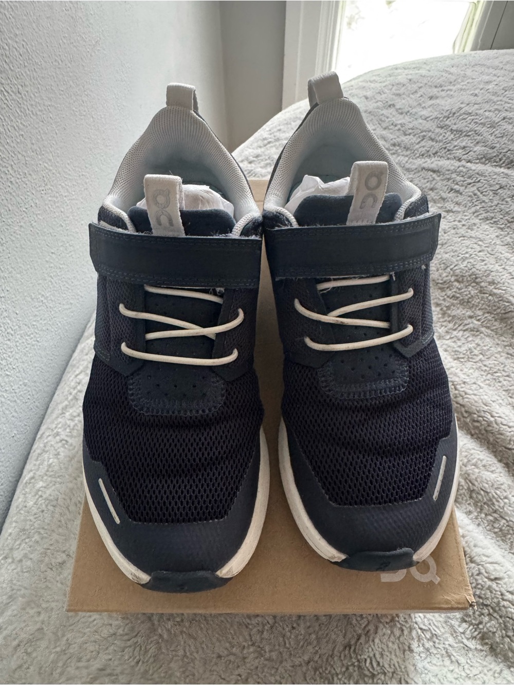 On Running Kids' Navy and White Velcro Mesh Sneakers